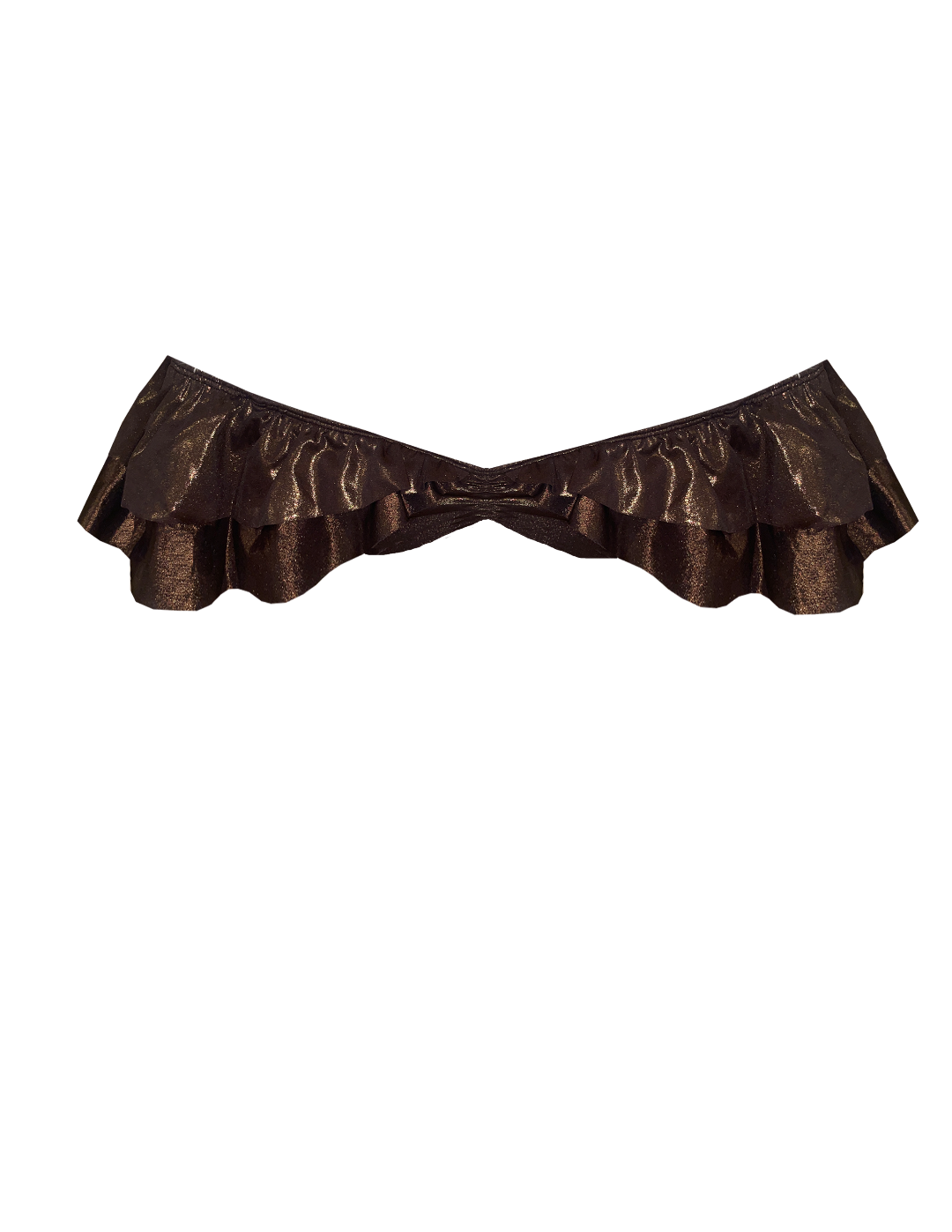 Brown ruffled bandeau top with off shoulder ruffle detail