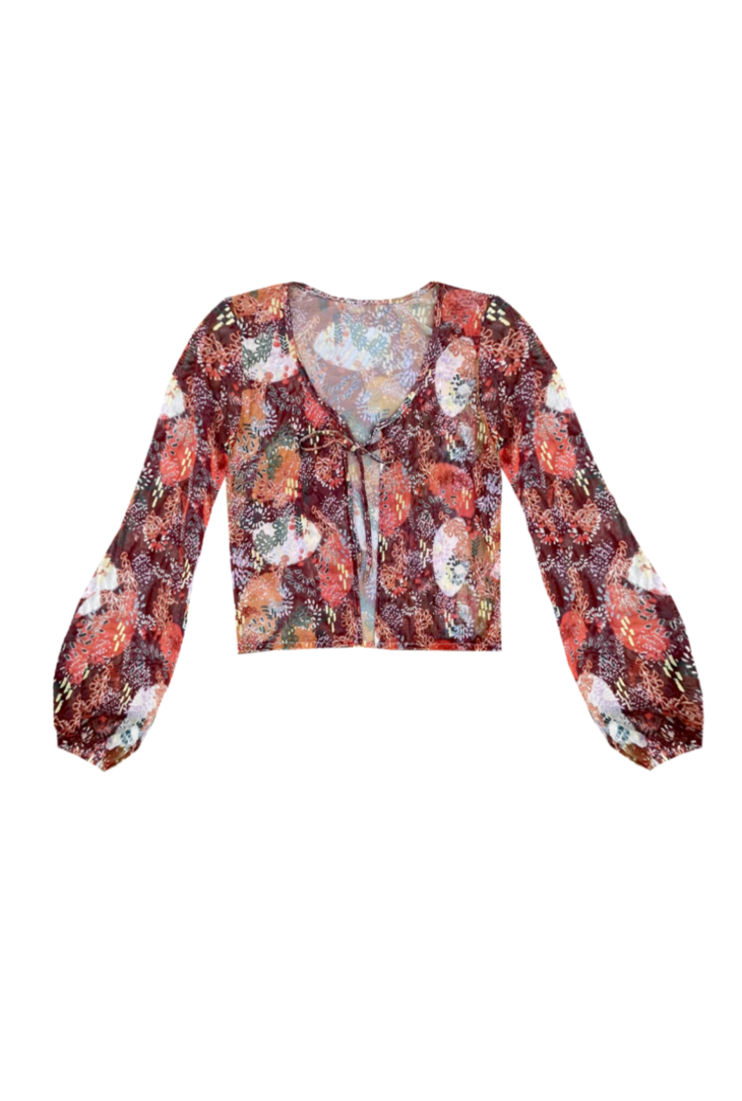 TUSCAN PRINTED TIE FRONT TOP