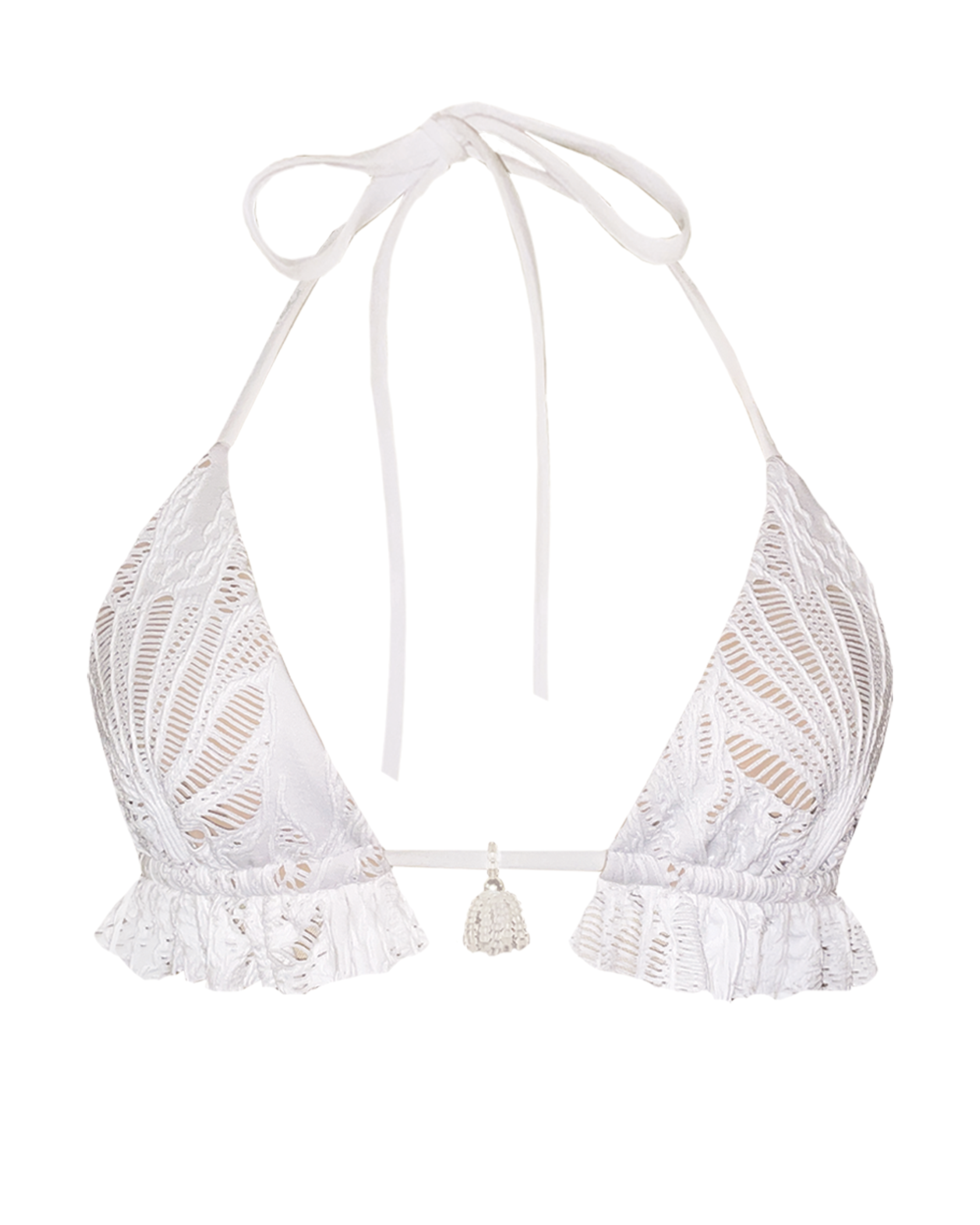 White Bridal bikini top with ruffle details and shell textured fabric