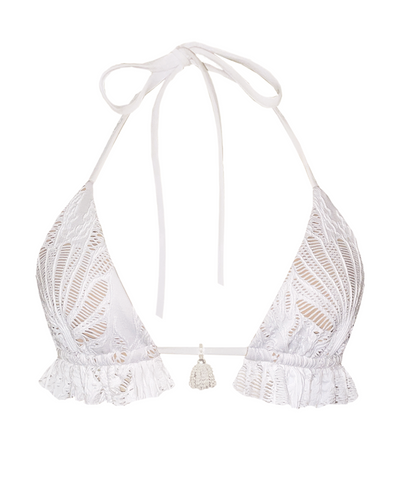White Bridal bikini top with ruffle details and shell textured fabric