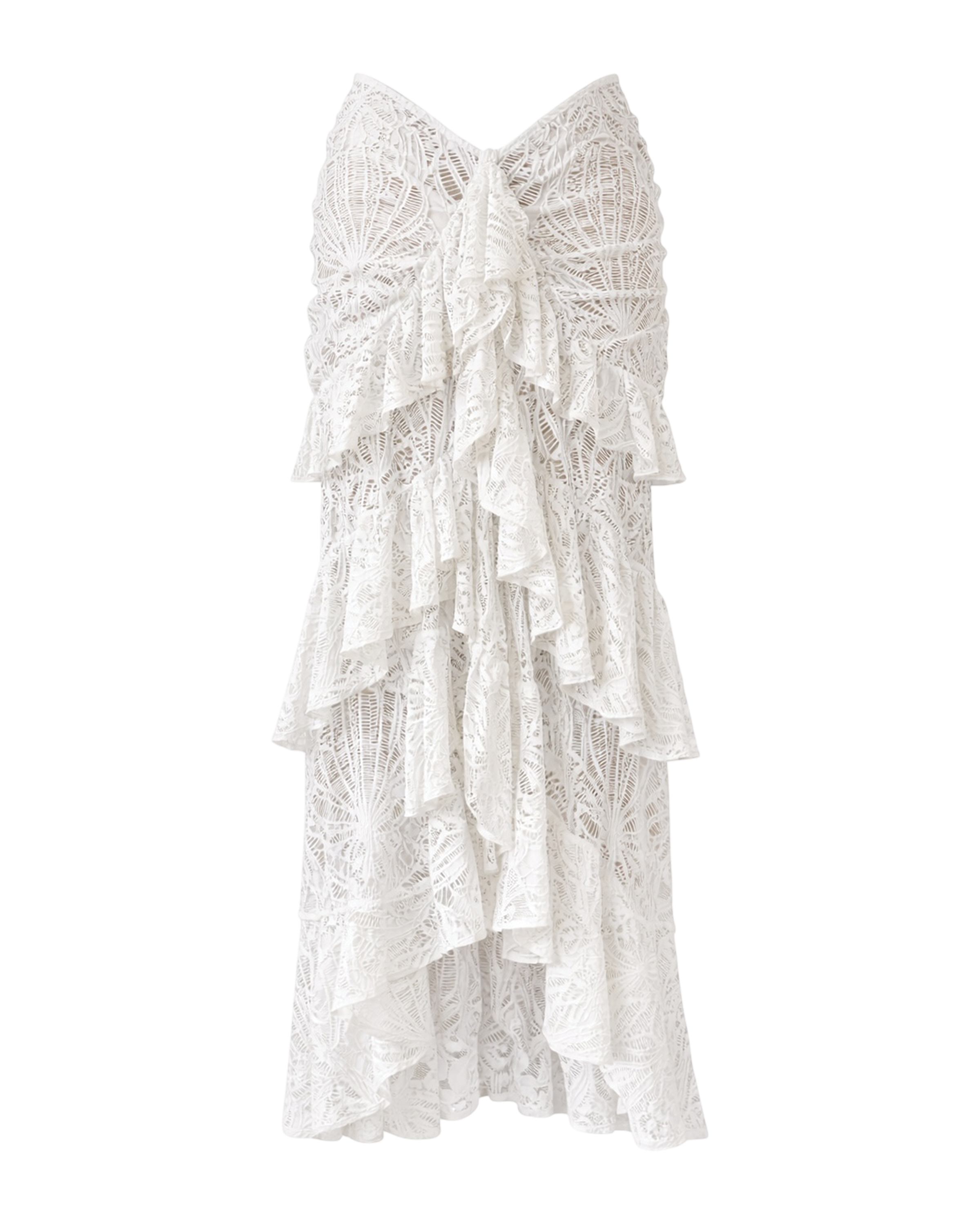 White lace coverup skirt with ruffled layers 