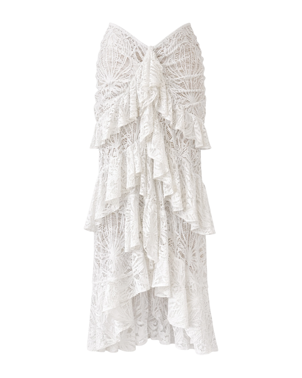 White lace coverup skirt with ruffled layers 