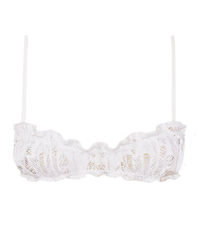 Scrunched white bridal bikini top